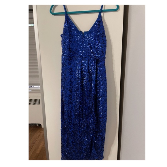 ASOS Blue Sequin Wrap Dress - Picture 2 of 7